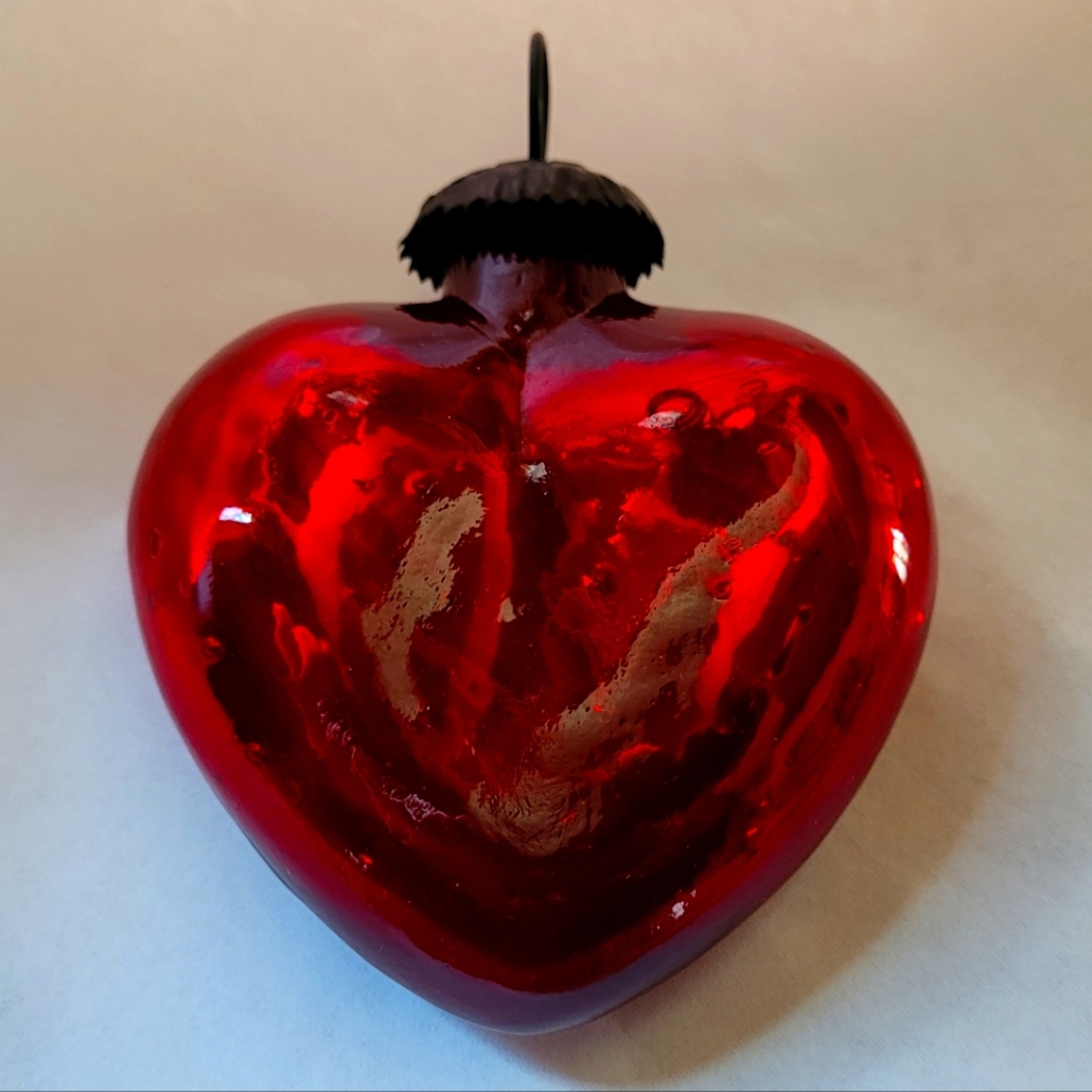 VTG Red Heart Mercury Glass Ornament